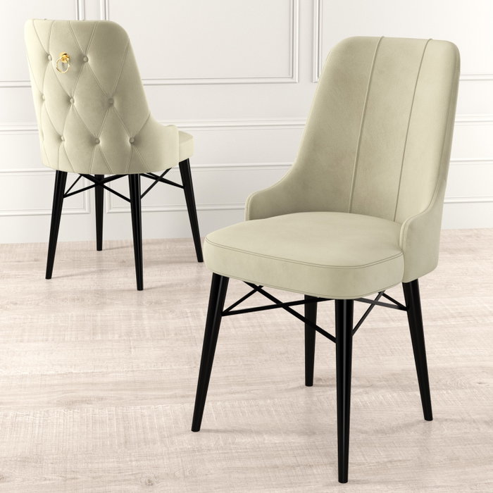Hanah Home Juego de Sillas Crema y Negro, Patas de Madera, 4 Piezas, 46x94x46 cm